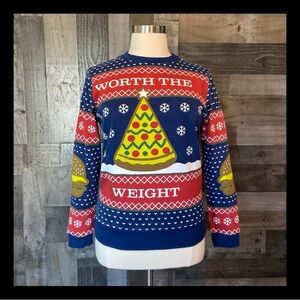 Men’s Mad Engine Christmas ugly sweater large humor pizza festive holiday party